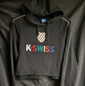 K-Swiss Cropped Black Hoodie with Multicolor Logo